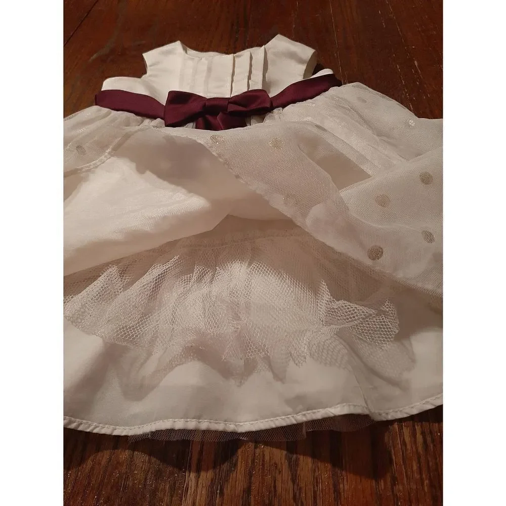 18 Month Katie M Ivory Cream Maroon Gold Formal Holiday Picture Wedding Dress